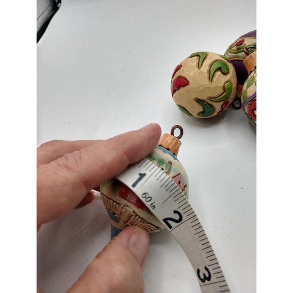 Jim Shore Hand-Painted Ceramic Christmas Ornaments Set Of 4 W/Festive Patterns - Picture 3 of 4
